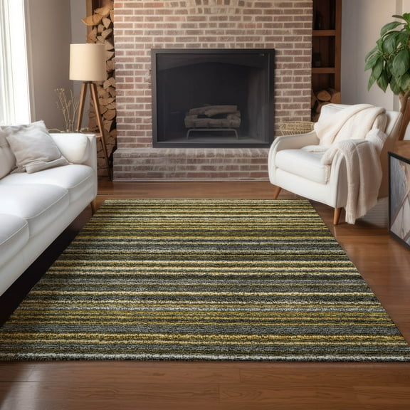 Addison Rugs Chantille Indoor/Outdoor Transitional Stripes Gold Washable Rectangle Rug, 5' x 7'6"