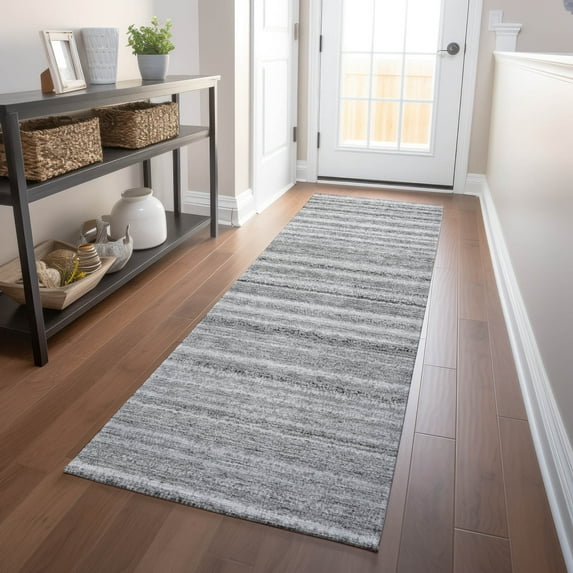 Addison Rugs Chantille Indoor/Outdoor Transitional Stripes Gray Washable Runner Rug, 2'3" x 7'6"