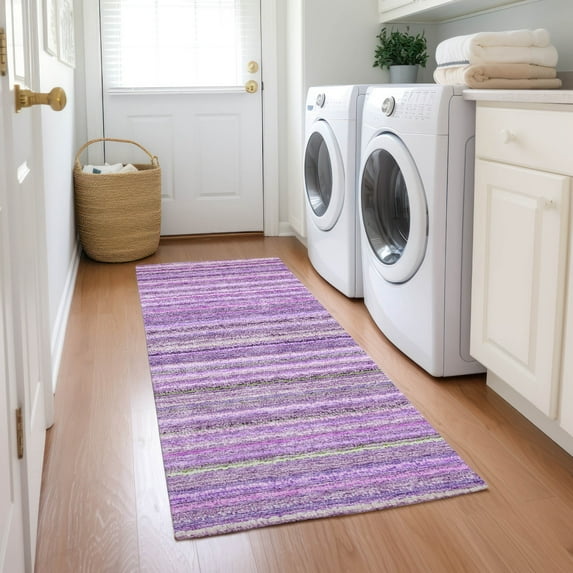 Addison Rugs Chantille Indoor/Outdoor Transitional Stripes Purple Washable Runner Rug, 2'3" x 7'6"