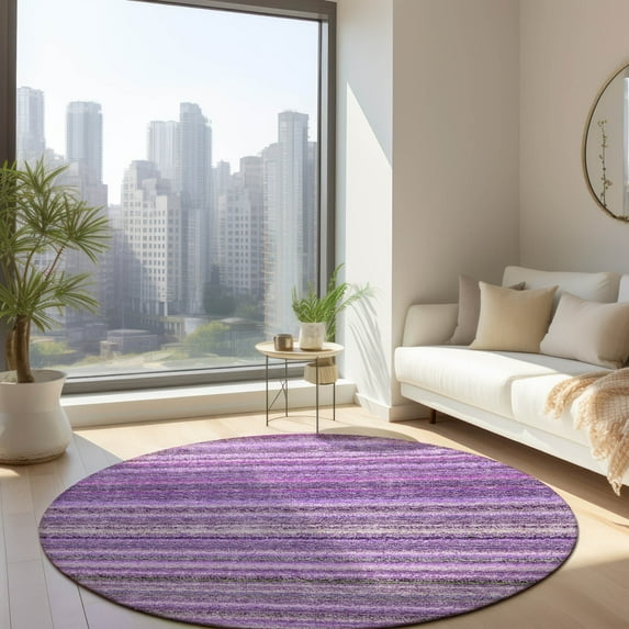 Addison Rugs Chantille Indoor/Outdoor Transitional Stripes Purple Washable Round Rug, 8' x 8'
