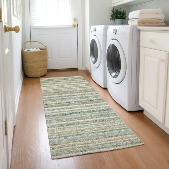 Addison Rugs Chantille Indoor/Outdoor Transitional Stripes Sage Washable Runner Rug, 2'3" x 7'6"
