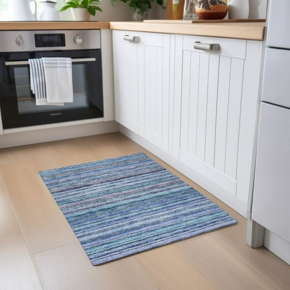 Addison Rugs Chantille Indoor/Outdoor Transitional Stripes Sky Washable Rectangle Rug, 1'8" x 2'6"
