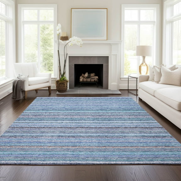 Addison Rugs Chantille Indoor/Outdoor Transitional Stripes Sky Washable Rectangle Rug, 5' x 7'6"