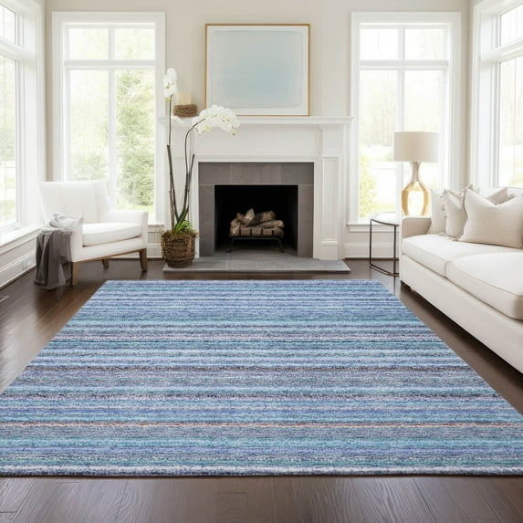 Addison Rugs Chantille Indoor/Outdoor Transitional Stripes Sky Washable Rectangle Rug, 9' x 12'