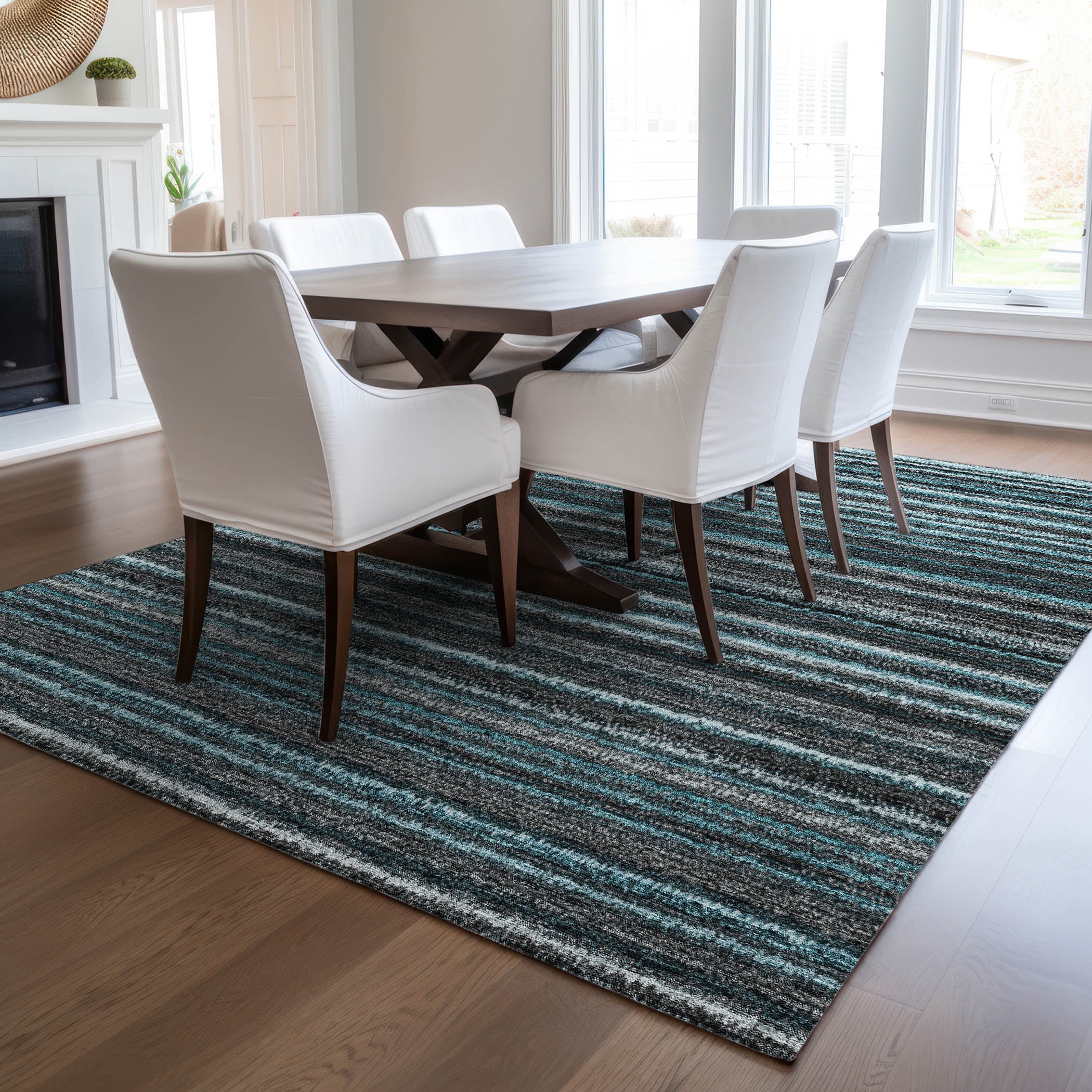 Addison Rugs Chantille Indoor/Outdoor Transitional Stripes Teal Washable Rectangle Rug, 3' x 5'