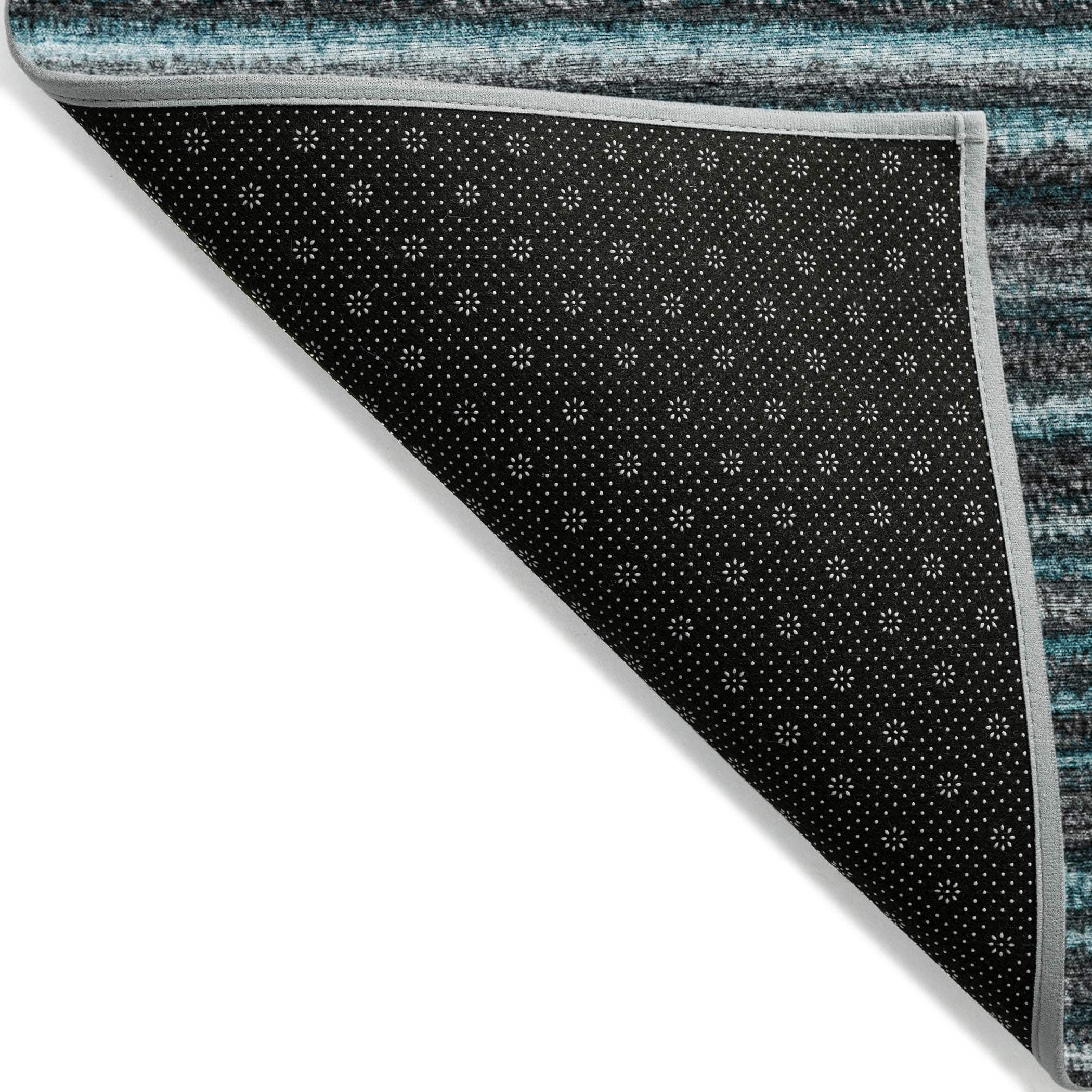 Teal and Gray Striped Synthetic Washable 5' x 7' Rug