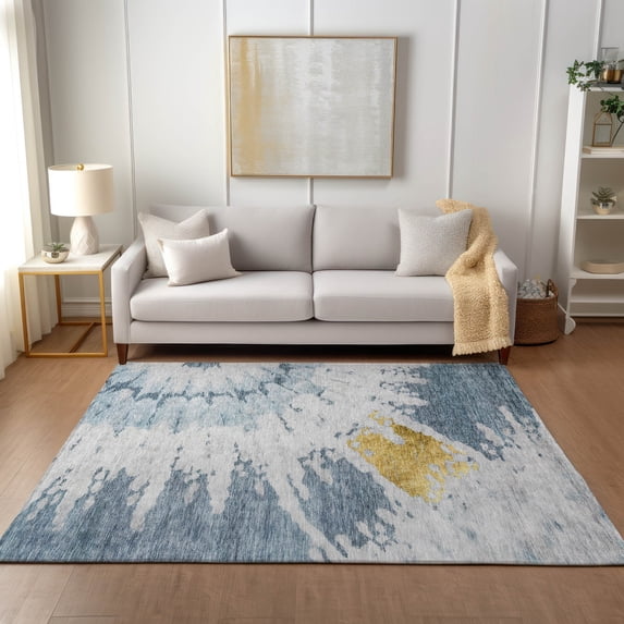 Addison Rugs Chantille Indoor/Outdoor Transitional Spiral Blue Washable Rectangle Rug, 5' x 7'6"