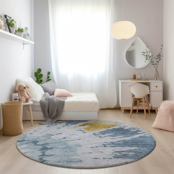 Addison Rugs Chantille Indoor/Outdoor Transitional Spiral Blue Washable Round Rug, 8' x 8'