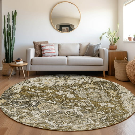 Addison Rugs Chantille Indoor/Outdoor Traditional Oriental Brown Washable Round Rug, 8' x 8'