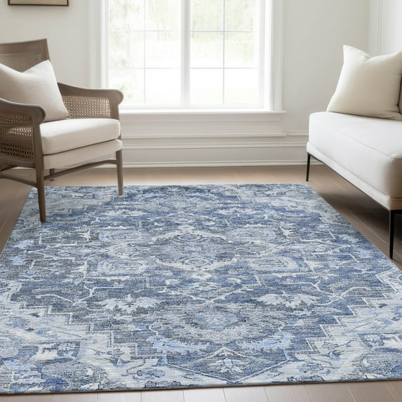 Addison Rugs Chantille Indoor/Outdoor Traditional Oriental Denim Washable Rectangle Rug, 3' x 5'