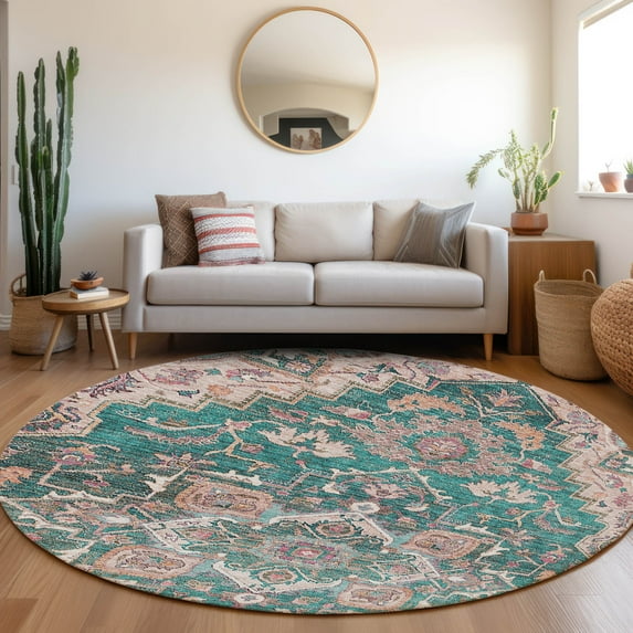 Addison Rugs Chantille Indoor/Outdoor Traditional Oriental Emerald Washable Round Rug, 8' x 8'