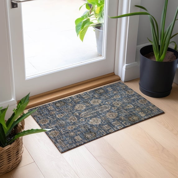 Addison Rugs Chantille Indoor/Outdoor Traditional Oriental Navy Washable Rectangle Rug, 1'8" x 2'6"