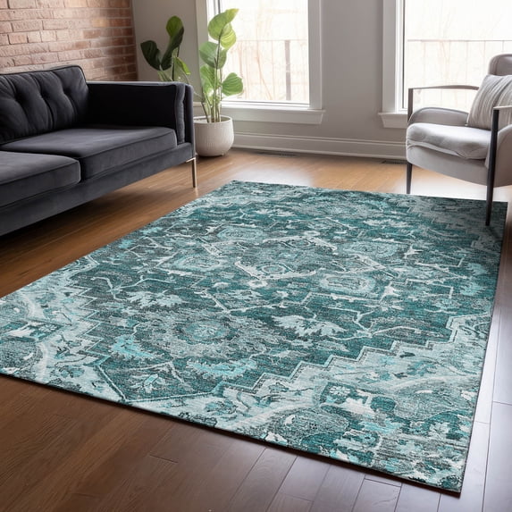 Addison Rugs Chantille Indoor/Outdoor Traditional Oriental Teal Washable Rectangle Rug, 5' x 7'6"