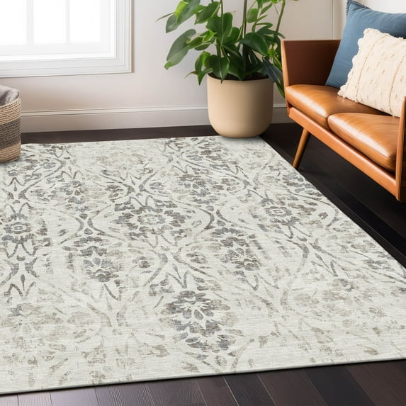 Addison Rugs Chantille Indoor/Outdoor Transitional Floral Ivory Washable Rectangle Rug, 10' x 14'