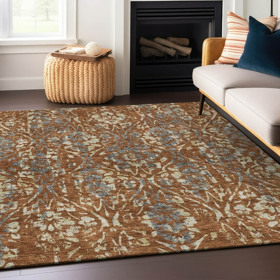 Addison Rugs Chantille Indoor/Outdoor Transitional Floral Paprika Washable Rectangle Rug, 2'6" x 3'10"