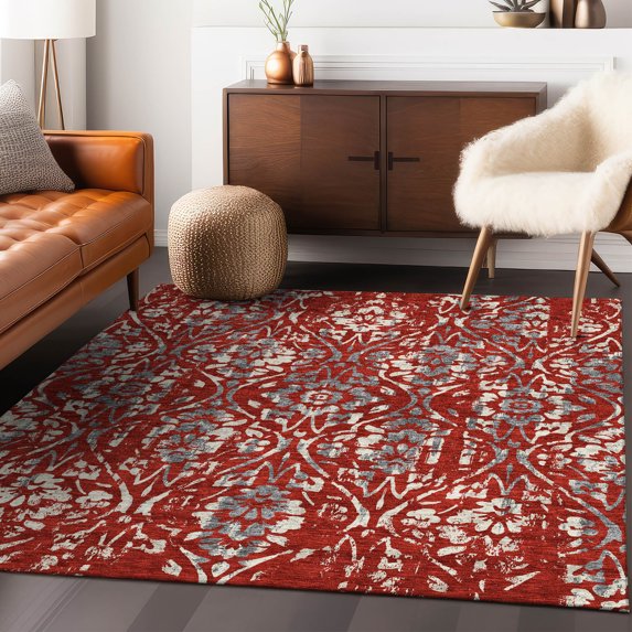 Addison Rugs Chantille Indoor/Outdoor Transitional Floral Red Washable Rectangle Rug, 3' x 5'