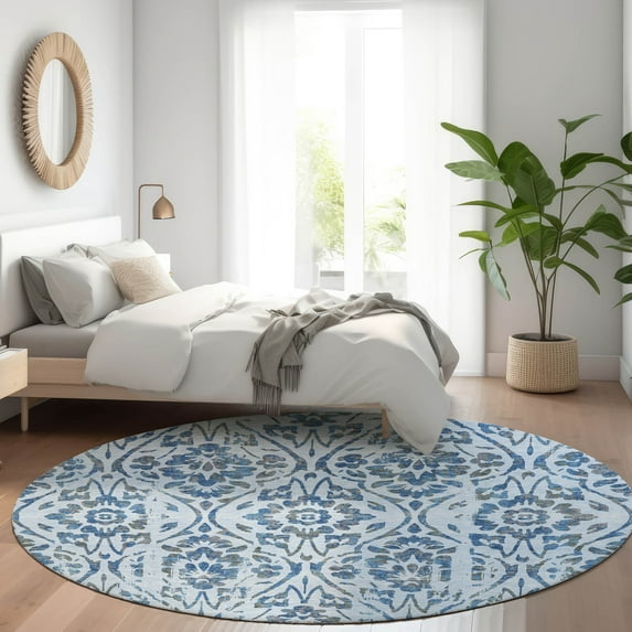 Addison Rugs Chantille Indoor/Outdoor Transitional Floral Sky Washable Round Rug, 8' x 8'