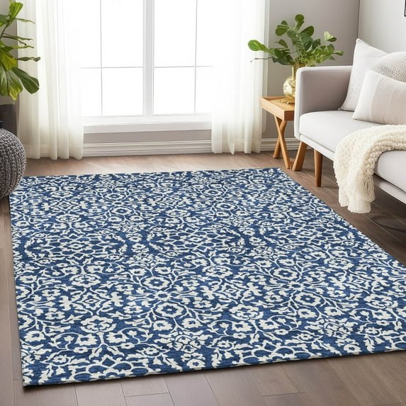 Addison Rugs Chantille Indoor/Outdoor Traditional Damask Navy Washable Rectangle Rug, 2'6" x 3'10"