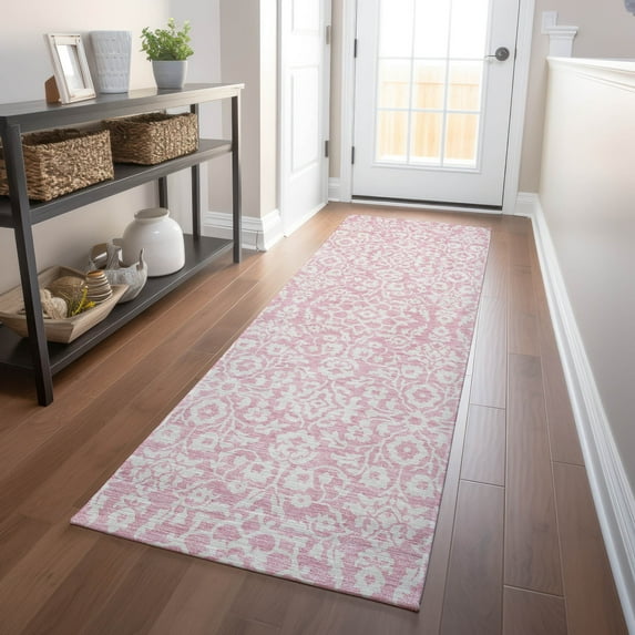 Addison Rugs Chantille Indoor/Outdoor Traditional Damask Pink Washable Runner Rug, 2'3" x 7'6"