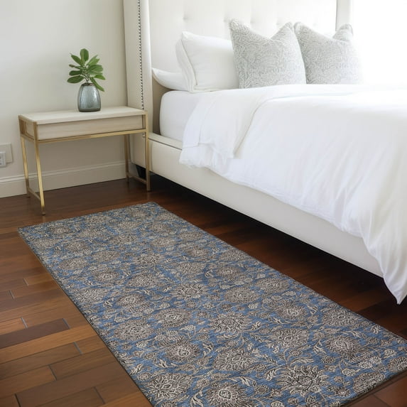 Addison Rugs Chantille Indoor/Outdoor Transitional Floral Navy Washable Runner Rug, 2'3" x 7'6"