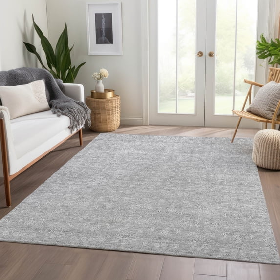 Addison Rugs Chantille Indoor/Outdoor Transitional Floral Silver Washable Rectangle Rug, 10' x 14'