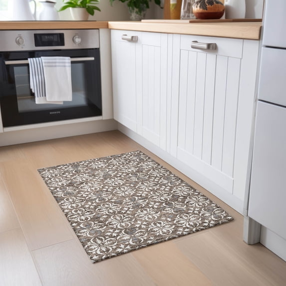 Addison Rugs Chantille Indoor/Outdoor Transitional Floral Brown Washable Rectangle Rug, 1'8" x 2'6"