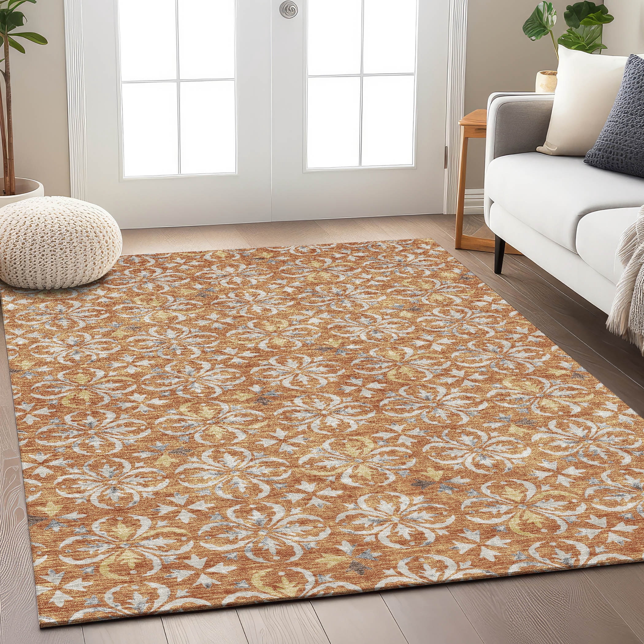 Addison Rugs Chantille Indoor/Outdoor Transitional Floral Copper ...