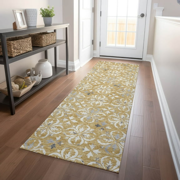 Addison Rugs Chantille Indoor/Outdoor Transitional Floral Gold Washable Runner Rug, 2'3" x 7'6"