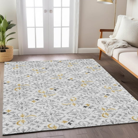 Addison Rugs Chantille Indoor/Outdoor Transitional Floral Silver Washable Rectangle Rug, 3' x 5'