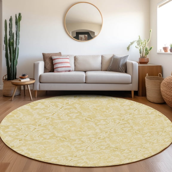 Addison Rugs Chantille Indoor/Outdoor Transitional Medallions Gold Washable Round Rug, 8' x 8'