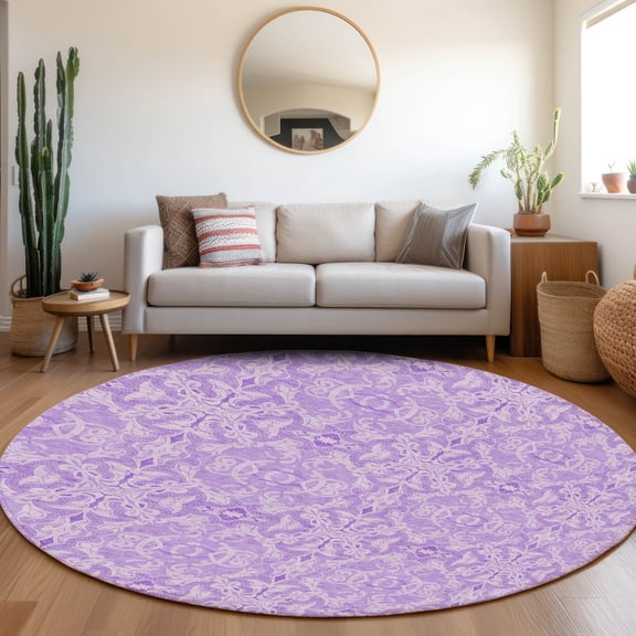 Addison Rugs Chantille Indoor/Outdoor Transitional Medallions Lavender Washable Round Rug, 8' x 8'