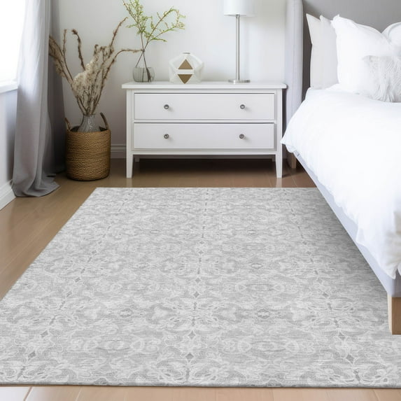 Addison Rugs Chantille Indoor/Outdoor Transitional Medallions Silver Washable Rectangle Rug, 5' x 7'6"