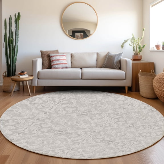 Addison Rugs Chantille Indoor/Outdoor Transitional Medallions Silver Washable Round Rug, 8' x 8'