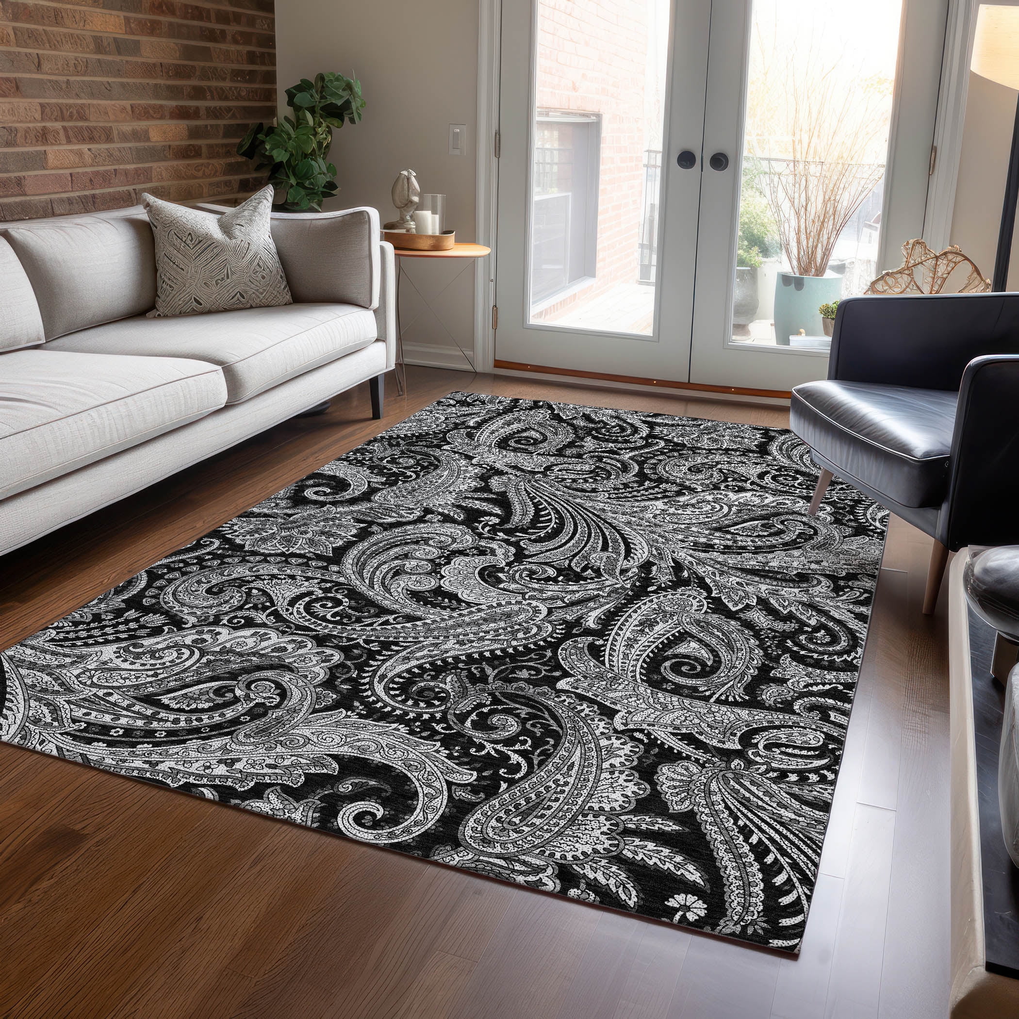 Addison Rugs Chantille Indoor/Outdoor Transitional Paisley Black ...
