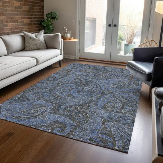 Addison Rugs Chantille Indoor/Outdoor Transitional Paisley Charcoal Washable Rectangle Rug, 5' x 7'6"