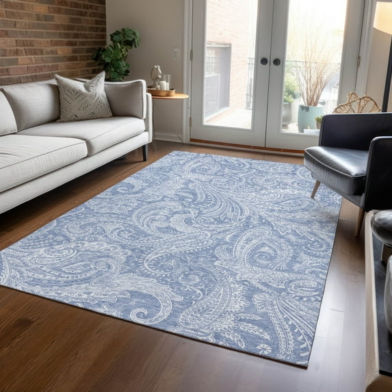 Addison Rugs Chantille Indoor/Outdoor Transitional Paisley Denim Washable Rectangle Rug, 10' x 14'