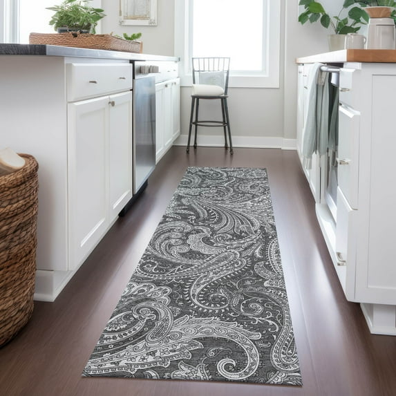 Addison Rugs Chantille Indoor/Outdoor Transitional Paisley Gray Washable Runner Rug, 2'3" x 7'6"