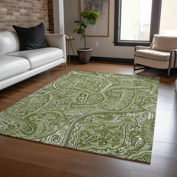 Addison Rugs Chantille Indoor/Outdoor Traditional Paisley Green Washable Rectangle Rug, 5' x 7'6"