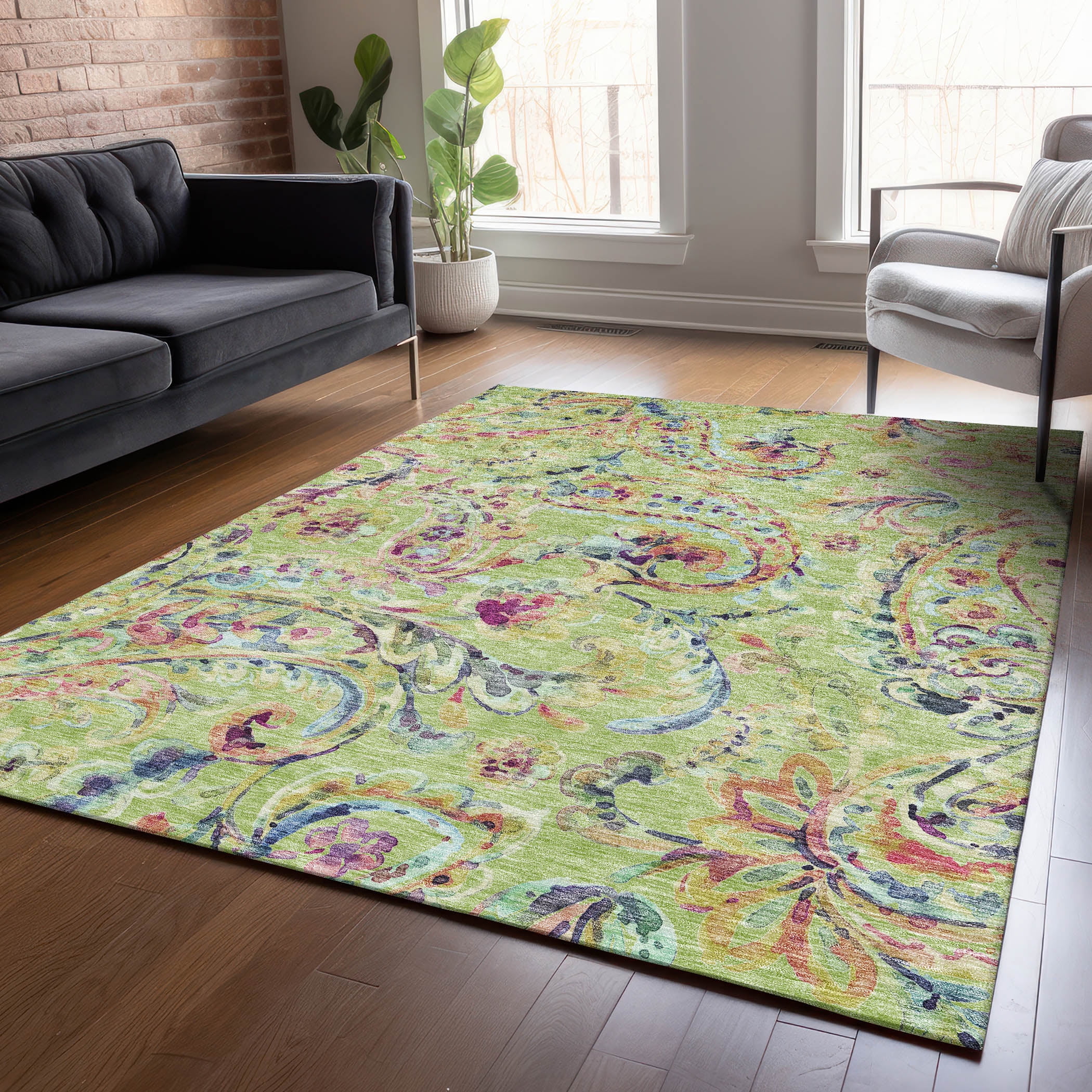 Addison Rugs Chantille Indoor/Outdoor Transitional Paisley Aloe Washable Rectangle Rug, 10' x 14'