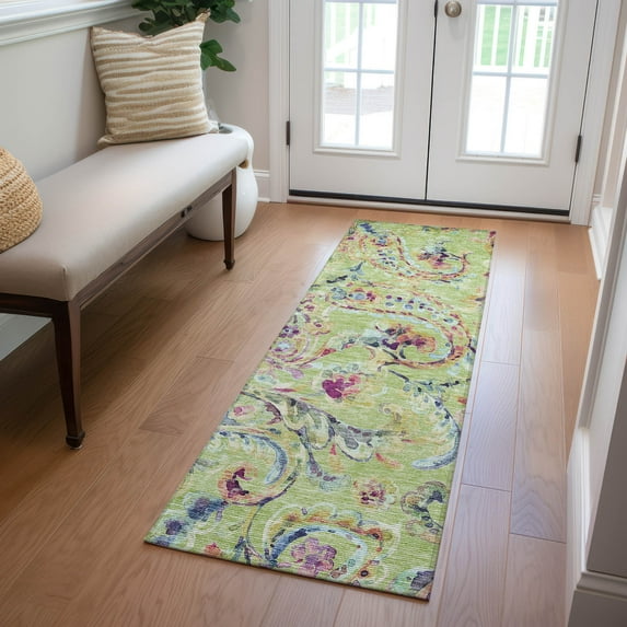 Addison Rugs Chantille Indoor/Outdoor Transitional Paisley Aloe Washable Runner Rug, 2'3" x 7'6"