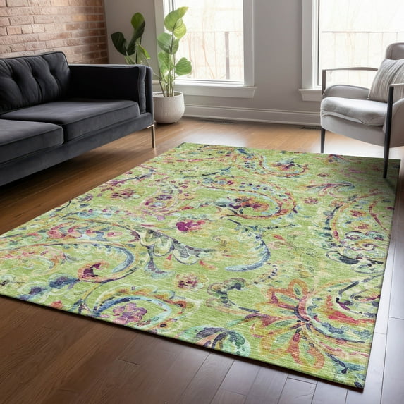 Addison Rugs Chantille Indoor/Outdoor Transitional Paisley Aloe Washable Rectangle Rug, 5' x 7'6"