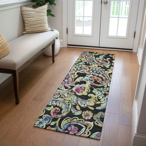 Addison Rugs Chantille Indoor/Outdoor Transitional Paisley Black Washable Runner Rug, 2'3" x 7'6"