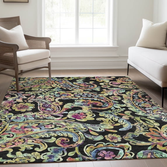 Addison Rugs Chantille Indoor/Outdoor Transitional Paisley Black Washable Rectangle Rug, 2'6" x 3'10"