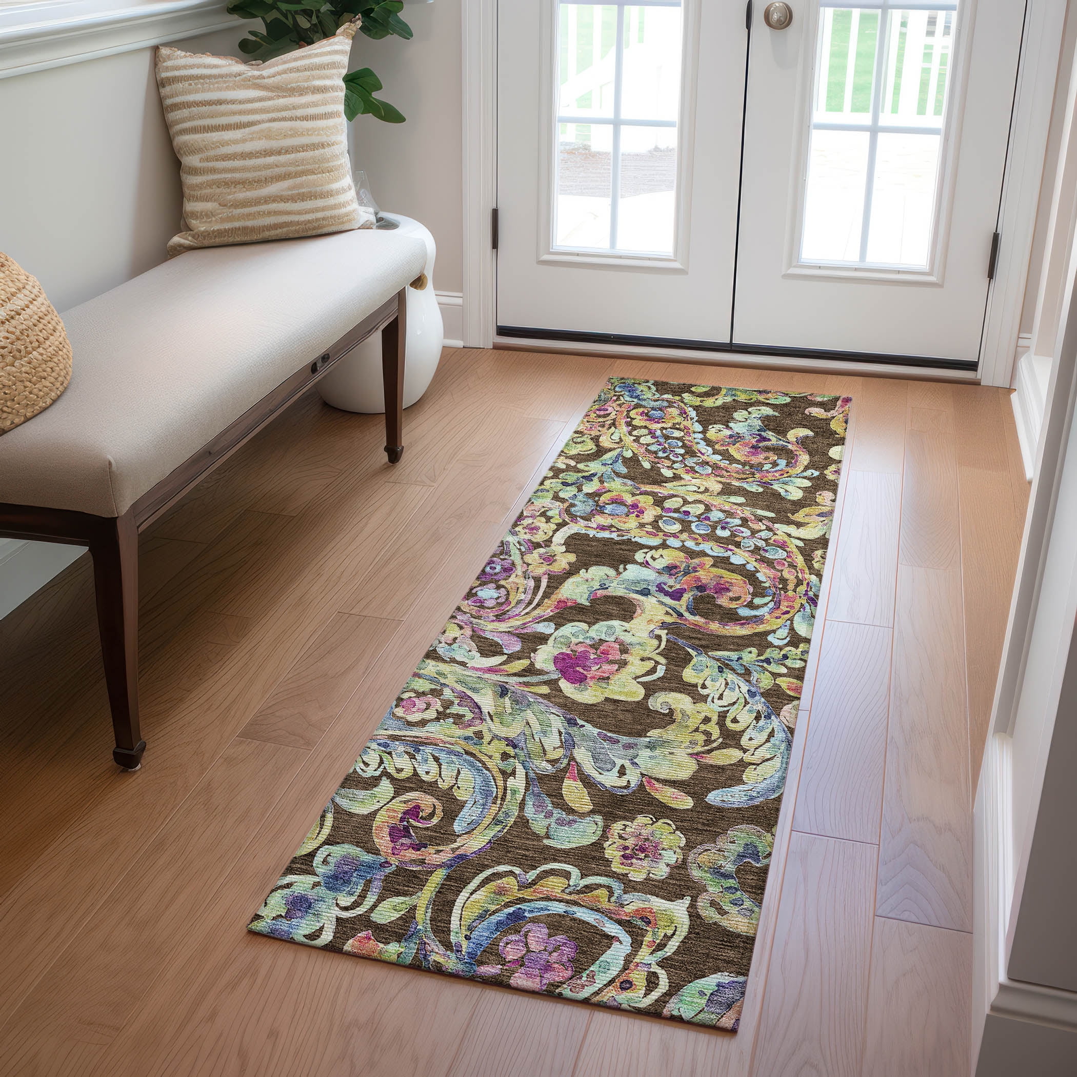 Addison Rugs Chantille Indoor/Outdoor Transitional Paisley Chocolate Washable Runner Rug, 2'3" x 7'6"