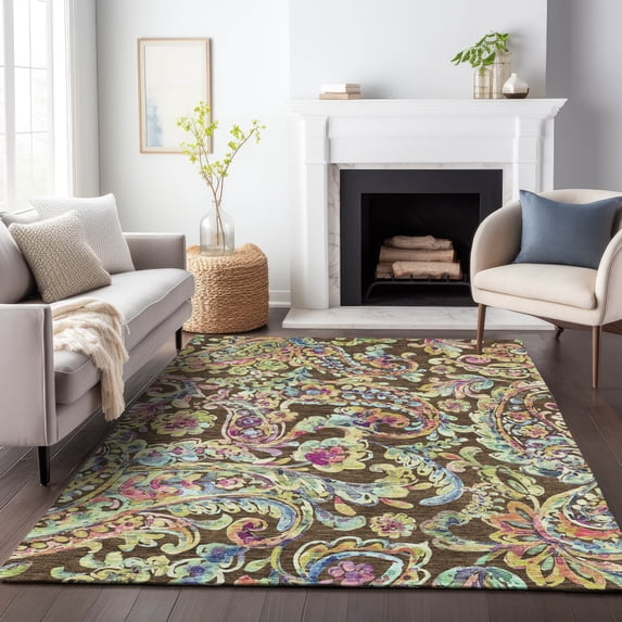 Addison Rugs Chantille Indoor/Outdoor Transitional Paisley Chocolate Washable Rectangle Rug, 5' x 7'6"