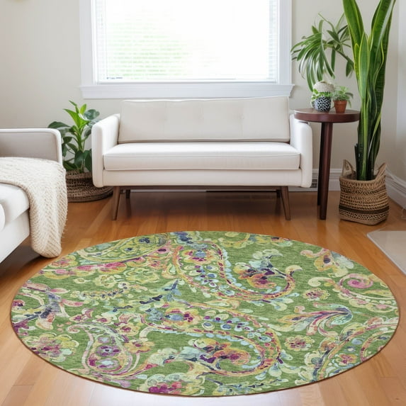 Addison Rugs Chantille Indoor/Outdoor Transitional Paisley Fern Washable Round Rug, 8' x 8'