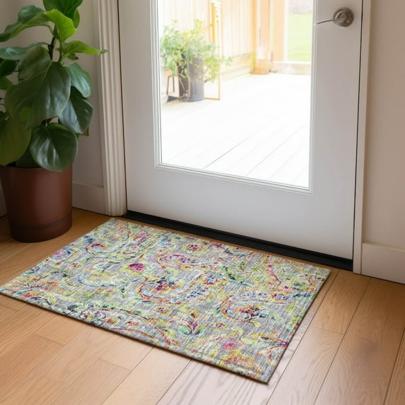 Addison Rugs Chantille Indoor/Outdoor Transitional Paisley Gray Washable Rectangle Rug, 1'8" x 2'6"