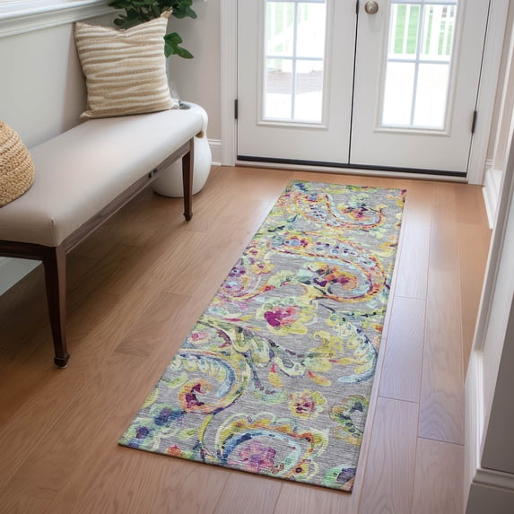 Addison Rugs Chantille Indoor/Outdoor Transitional Paisley Gray Washable Runner Rug, 2'3" x 7'6"