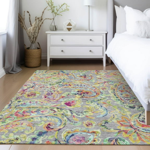 Addison Rugs Chantille Indoor/Outdoor Transitional Paisley Gray Washable Rectangle Rug, 3' x 5'