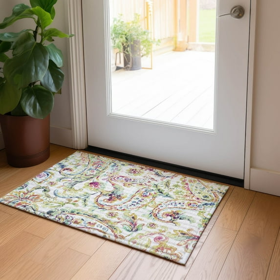 Addison Rugs Chantille Indoor/Outdoor Transitional Paisley Ivory Washable Rectangle Rug, 1'8" x 2'6"